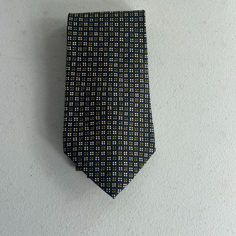 Lauren Ralph Lauren Men's Necktie Blue Yellow Geometric 100% Silk Hand Finished
